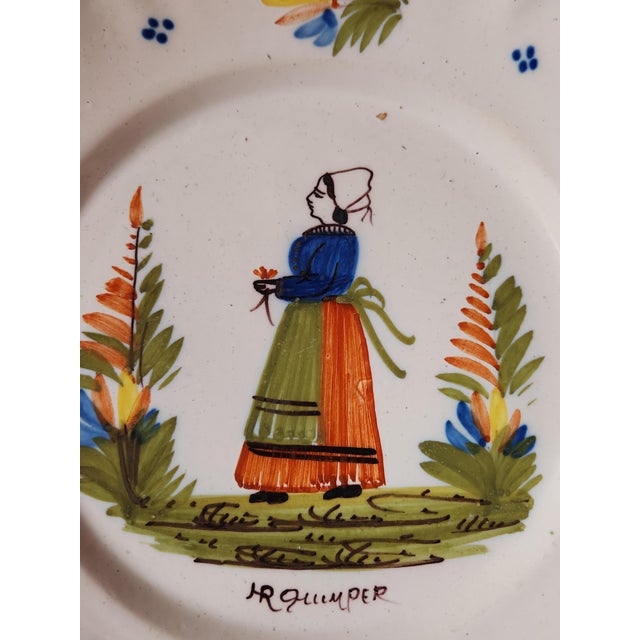 Antique French Decorative Folk Art Plates from HR Quimper, 1800s, Set of 2 For Sale - Image 4 of 15