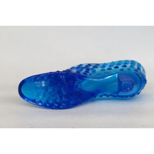 Blue Fenton Blue Hobnail Cat Head Victorian Glass Slipper Shoe Figurine For Sale - Image 8 of 12