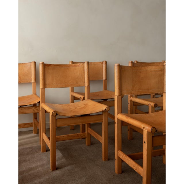 Mid-Century Modern Vintage Kotka Safari Dining Chairs in Pine and Saddle Leather attributed to Tomas Jelinek for Ikea, 1980s, Set of 6 For Sale - Image 3 of 18