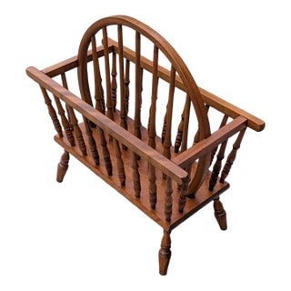 Vintage American Style Turned Spindle Oak Magazine Rack For Sale