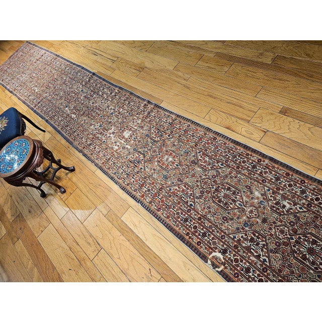 Antique Persian Serab Camel Hair Runner Rug, Hand-Knotted Wool, Geometric Pattern, Red & Green, 3x19 For Sale - Image 11 of 18