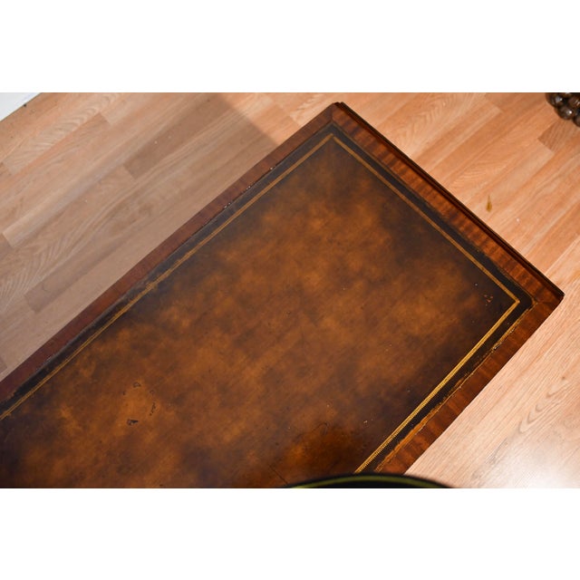 1930s Weiman English Regency Flame Mahogany Inlay Leather Top Drop Leaf Coffee Table For Sale - Image 14 of 18