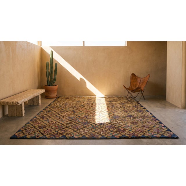 Extraordinary Details of Stars in a Diamond Pattern Antique American Hooked Rug For Sale - Image 13 of 15