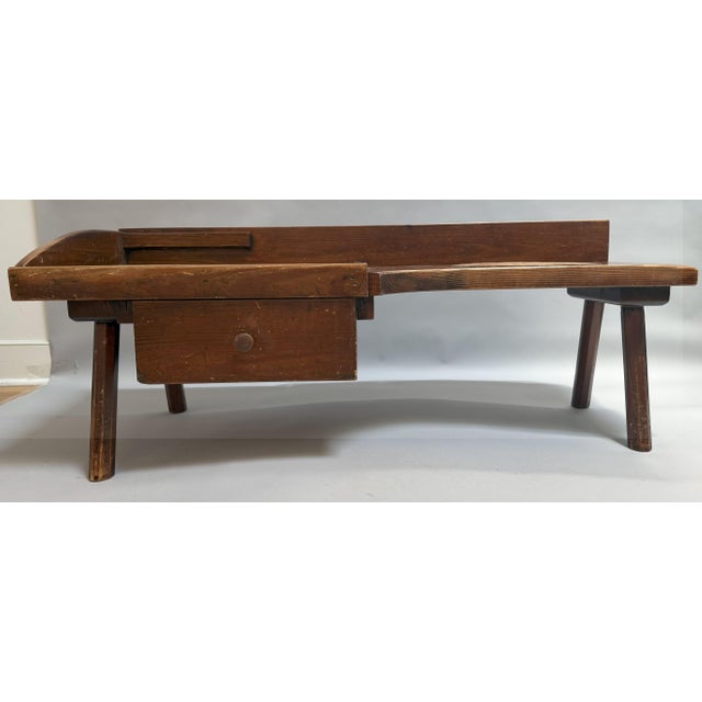 Farmhouse 1920s Rustic Early American Pine Cobbler's Bench With Leather Inset For Sale - Image 3 of 12