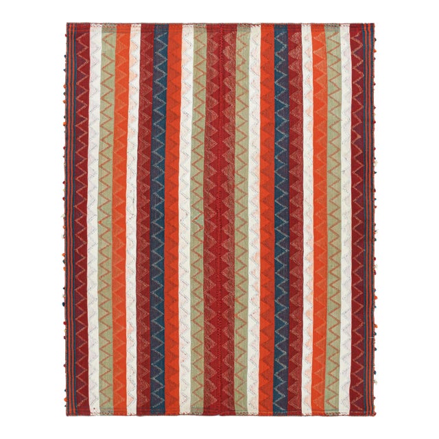 1950s Vintage Persian Kilim in Red With Plaid Multicolor Stripes by Rug & Kilim For Sale