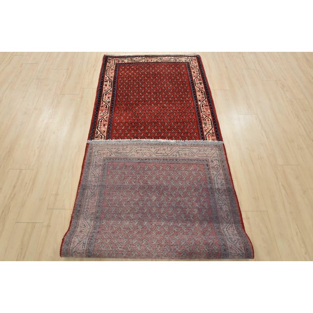 Mir Runner 3’7” X 9’10” Red Wool Vintage Tribal Hand-Knotted Oriental Rug For Sale - Image 13 of 14
