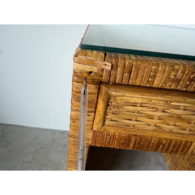 1970's Vintage Boho Coastal Wrapped Rattan Writing Desk For Sale - Image 18 of 18