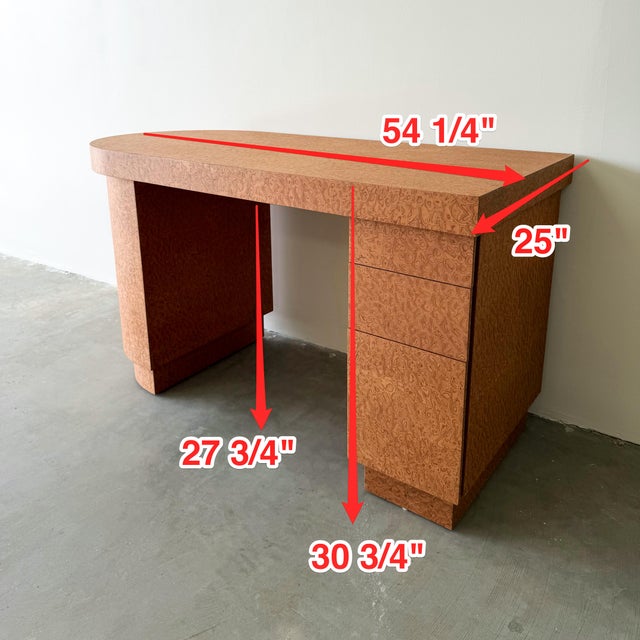 Vintage 80s Deco Postmodern Burlwood Writing Desk For Sale - Image 14 of 14