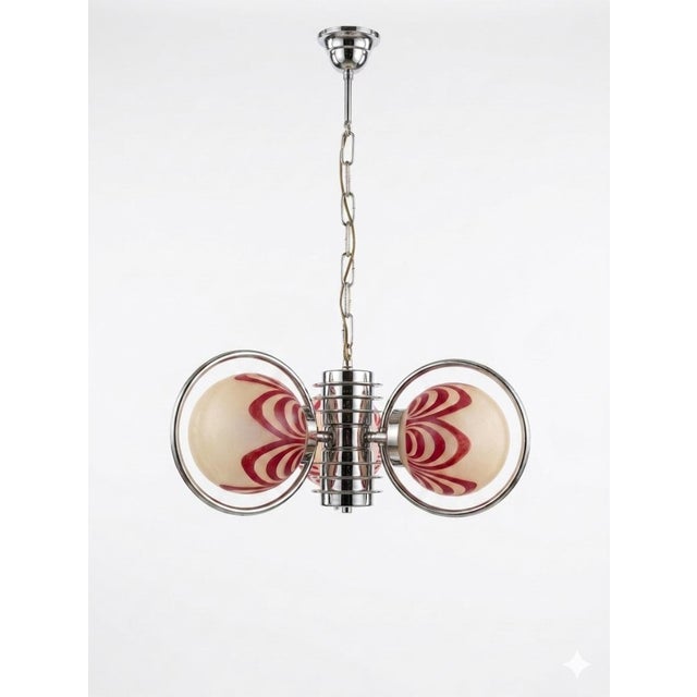 Art Deco Chrome-Plated Chandelier from the 1930s, originally manufactured in Czechoslovakia. This vintage Bohemian glass...