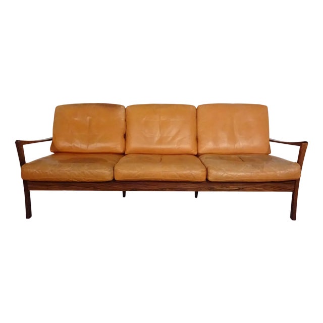 Rosewood and Leather Sofa, Denmark, 1960s For Sale