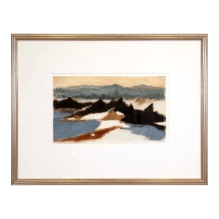 Charles Culver Signed Sea & Mountains Modern Pastel Drawing on Paper Framed 1950 For Sale