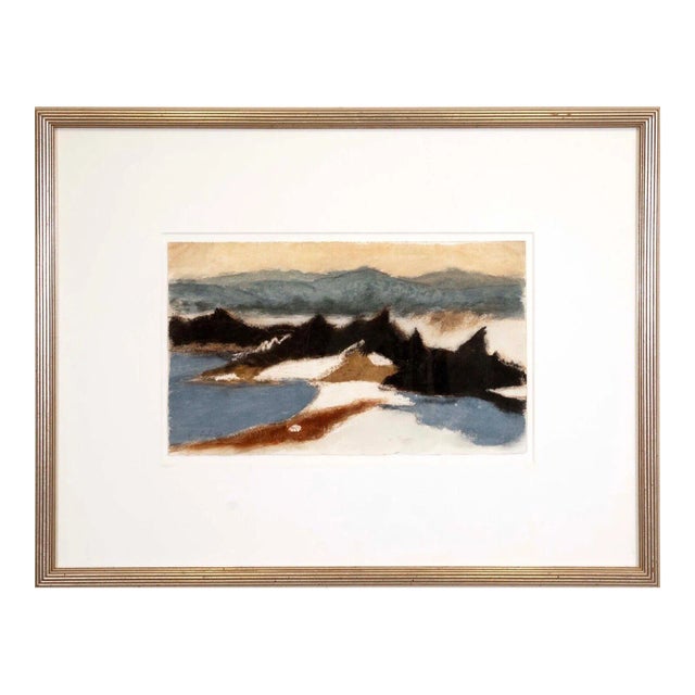 Charles Culver Signed Sea & Mountains Modern Pastel Drawing on Paper Framed 1950 For Sale