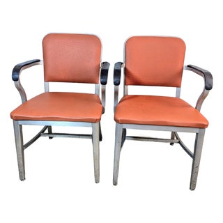 Mid-Century Goodform Aluminum & Terracotta Vinyl Arm Chairs - A Pair For Sale