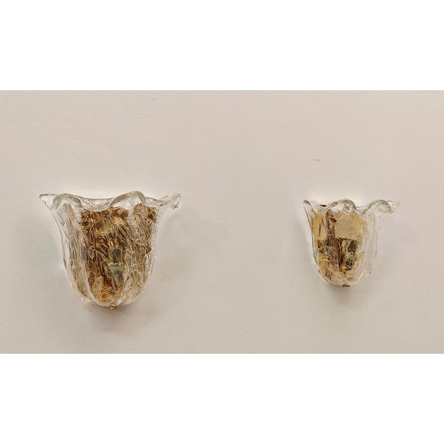 Vintage Italian Wall Lamps in Murano Glass and Gold Metal from La Murrina, 1980s, Set of 2 For Sale - Image 6 of 11