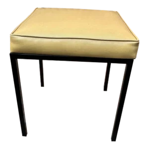 Mid 20th Century Vintage Iron Base Stool Cream Vinyl Upholstery
