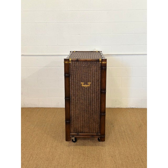 Wood 1991 Rare Ralph Lauren Senegal Rattan & Faux Bamboo Campaign Chest of Drawers For Sale - Image 7 of 11