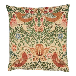 Strawberry Thief Natural Woven Cushion With Feather Filler - 30x30cm (12"x12") For Sale