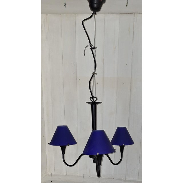 Vintage Ceiling Lamp with Black Metal Frame and Blue Glass Shades from Kramer-Leuchten, 2000s, in Very Good conditions....