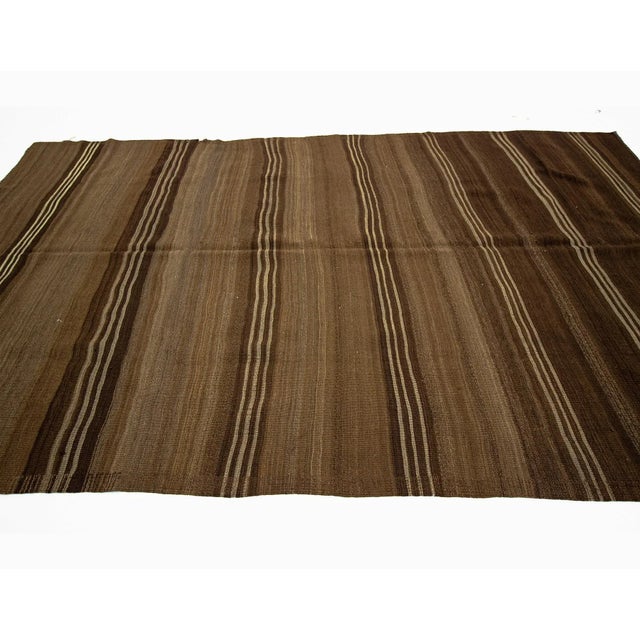 Mid-Century Modern Vintage Brown Natural Wool Kilim Rug-6'1'x10'9" For Sale - Image 3 of 7