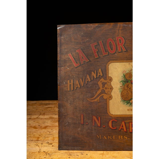 Victorian Late 19th Century "La Flor De Carvalho" Havana Cigars Advertising Sign For Sale - Image 3 of 7