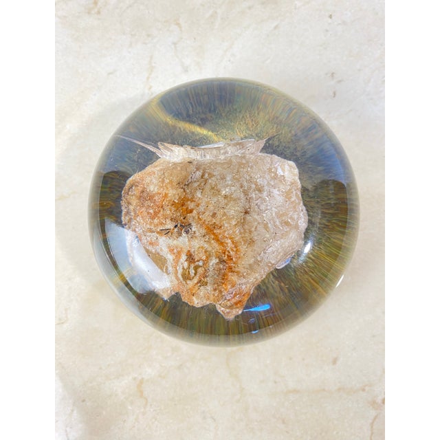 Stone Vintage Resin Dome Paperweight With Natural Crystal Specimen Inclusion For Sale - Image 7 of 10