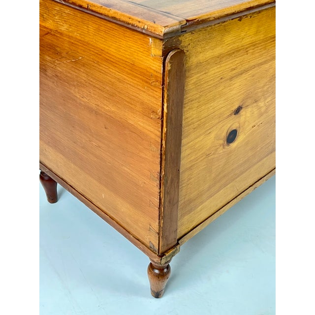 Antique Hand-Dovetailed Pine Storage Trunk / Blanket Chest on Turned Legs For Sale - Image 9 of 15