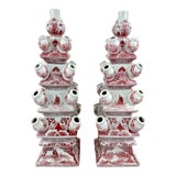 Image of Contemporary Red & White Delft Style Porcelain Tulipieres - a Pair For Sale