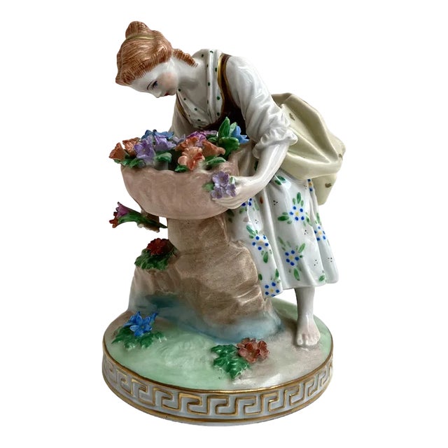 Vintage Ornate Lady with Flowers Figurine, Dresden, Germany For Sale