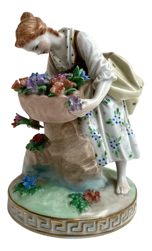 Vintage Ornate Lady with Flowers Figurine, Dresden, Germany