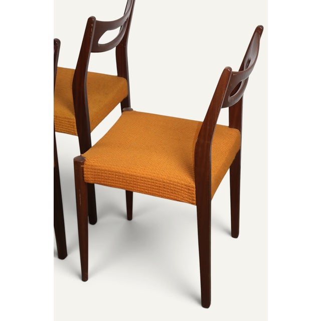 Wood Vintage Teak and Orange Wool Chairs, 1960s, Set of 4 For Sale - Image 7 of 18