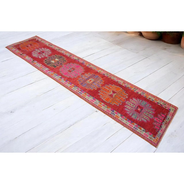 Vintage Turkish Oushak Runner Rug – Hand-Knotted Wool on Cotton – Collector Rare Pattern – 3′0″ × 13′0″ For Sale - Image 4 of 13