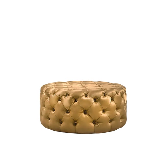 Round Deep Buttoned Orion Mostaza Pouf by Jacobo Ventura For Sale