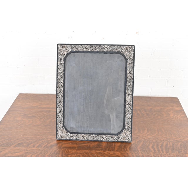 A lovely vintage Art Nouveau sterling silver overlay picture frame with blue velvet back and liner In the manner of...
