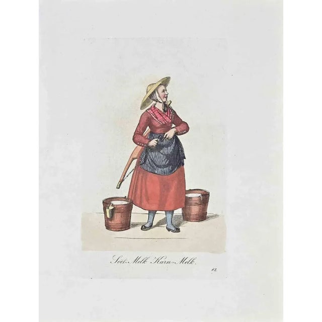 Hand-colored etching by Christoph Suhr in 1808. Belongs to the series "Der Ausruf in Hamburg dargestellt in einhundert und...