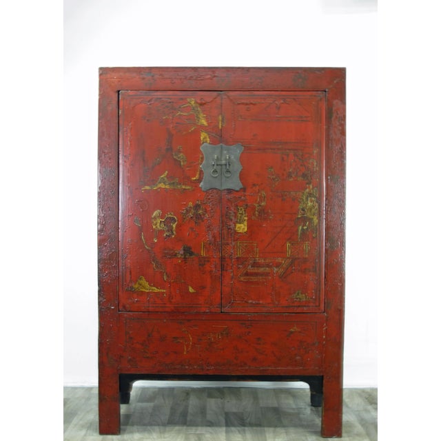 Late 19th Century Red Antique Chinese Chinoiserie Style Cabinet For Sale - Image 9 of 13