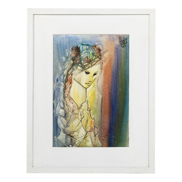 European School Artist, Female Figure, Mixed Media For Sale