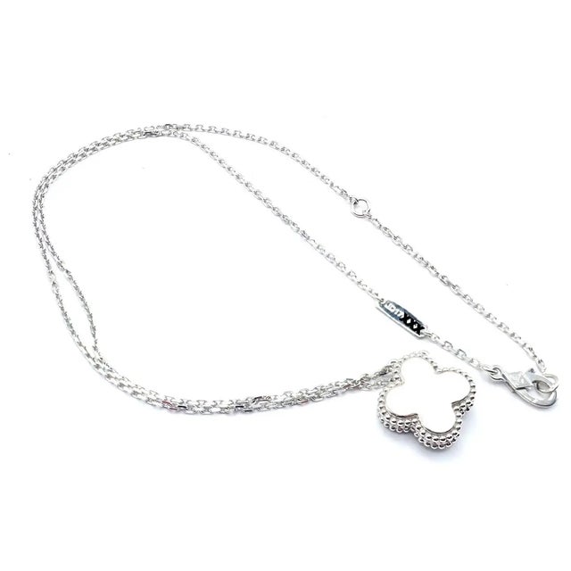 Van Cleef & Arpels Diamond Celadon Sevres Porcelain White Gold Alhambra Necklace For Sale - Image 12 of 12