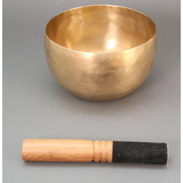 Large Hand-Hammered Brass Singing Bowl Nepal 1950s For Sale - Image 9 of 11