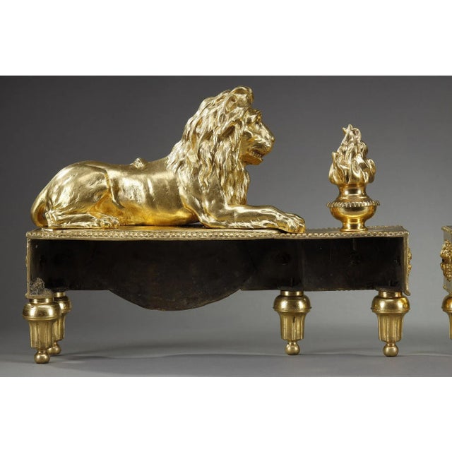 Andirons with Lions in Gilded & Chiseled Bronze, Set of 2 For Sale - Image 17 of 18