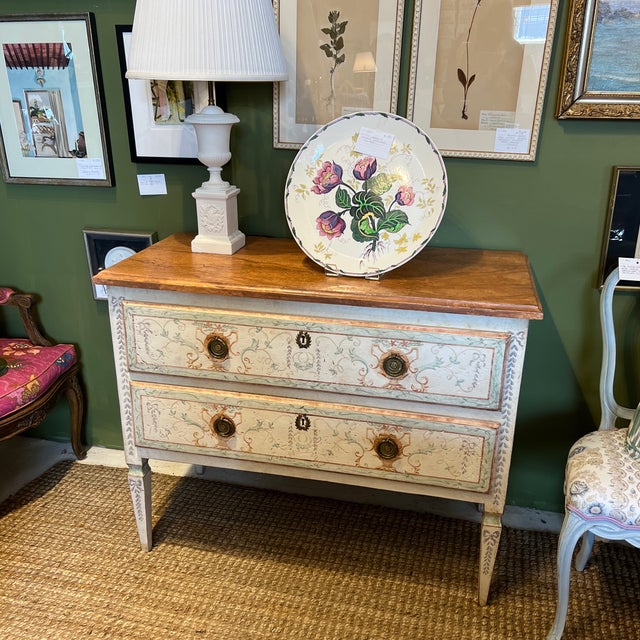 Vintage Italian Neoclassical Style Hand Painted Painted Commode With Faux Marble Top For Sale - Image 12 of 12