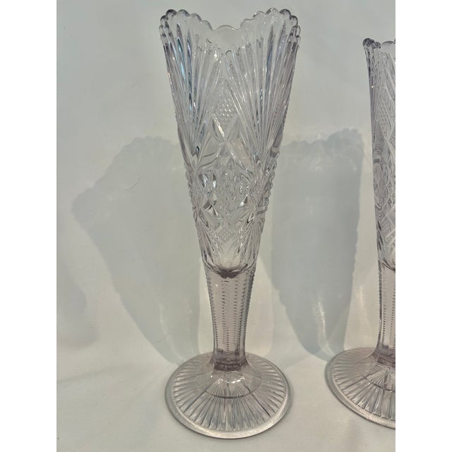 Glass Early 20th Century "Sun Purple" Brilliant Cut Glass Trumpet Vases- A Pair For Sale - Image 7 of 11