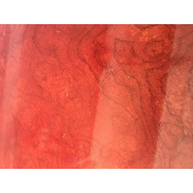 Wood Mid Century Modern Burl Wood and Brass Striped Pedestal Side Drum Tables- a Pair For Sale - Image 7 of 9