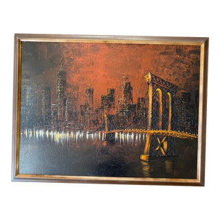 1970s Mid-Century Modern Textured City Scape by Monte’ Framed 44” X 34”. For Sale