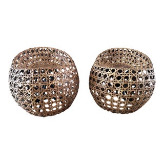 Woven Rattan Swivel Chairs by Palecek - Pair For Sale