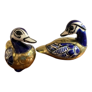 Vintage Tonala Ceramic and Brass Ducks