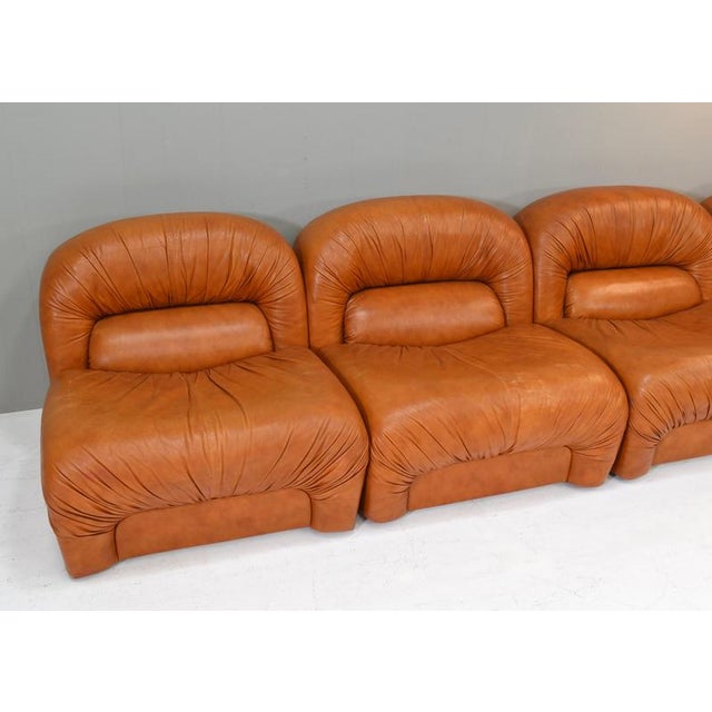 Gold Sectional Sofa in Cognac Leather by Rossi Di Albizzate, Italy, 1970s, Set of 5 For Sale - Image 8 of 18