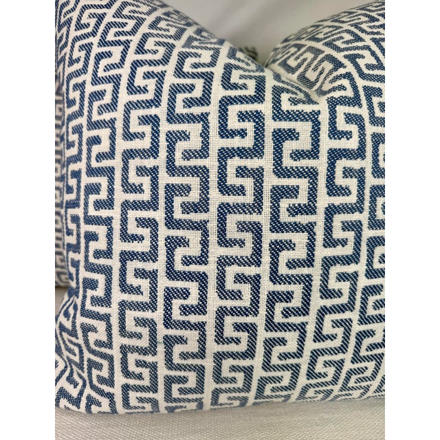 Transitional Thibaut "Merritt" in Indigo Indoor/Outdoor 22" Pillows-a Pair For Sale - Image 3 of 3