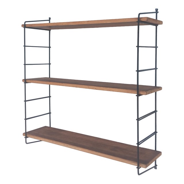 Mid-Century Wood and Metal Wall Shelf, 1950s For Sale