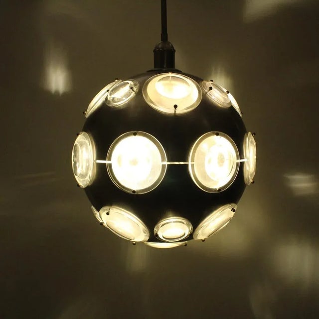 Oscar Torlasco Chromed Metal Suspension Lamp and Glass Lens Speakers attributed to Oscar Torlasco, 1970s For Sale - Image 4 of 6