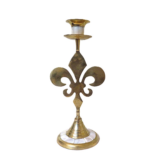FREE SHIPPING ANYWHERE IN THE CONTINENTAL US! This is a set of vintage fleur de lis candlesticks. Brass and mother of...